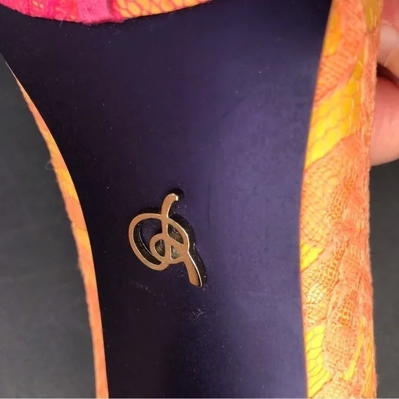 RACHEL ROY KEEDAN Orange Yellow Pink Lace Platform Pump Stilettos Heels Size 6 - Picture 6 of 16